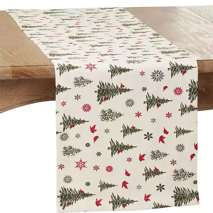 Sale Kirklands Home Green Christmas Trees and Snowflakes Table Runner