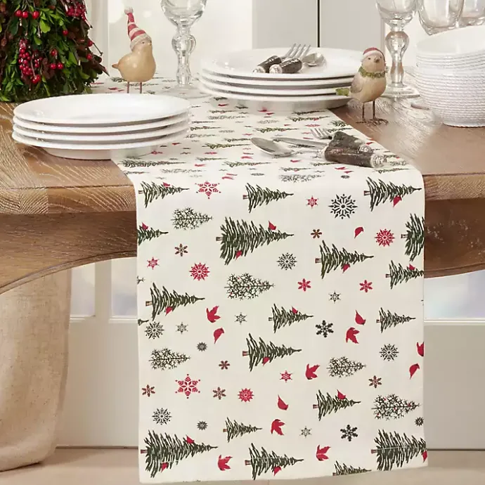 Sale Kirklands Home Green Christmas Trees and Snowflakes Table Runner