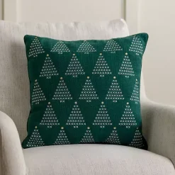 Hot Kirklands Home Cross Stitch Trees Christmas Pillow Green