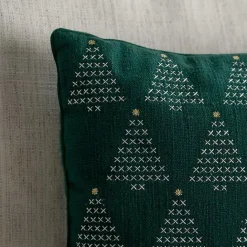 Hot Kirklands Home Cross Stitch Trees Christmas Pillow Green