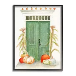 Best Kirklands Home Green Doors and Pumpkins Framed Giclee Art Print