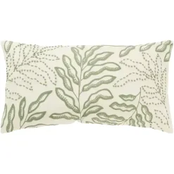 Discount Kirklands Home Green Embroidered Botanical Lumbar Pillow