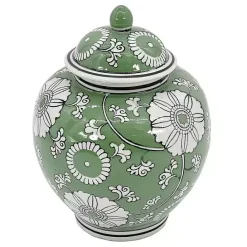 New Kirklands Home Green Floral Chinoiserie Jar