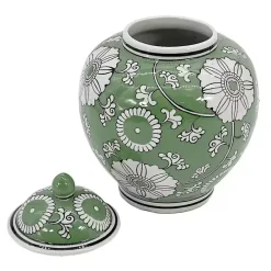 New Kirklands Home Green Floral Chinoiserie Jar