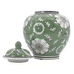 New Kirklands Home Green Floral Chinoiserie Jar