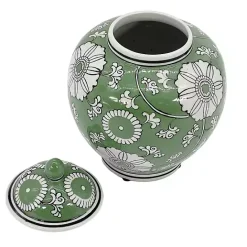 New Kirklands Home Green Floral Chinoiserie Jar