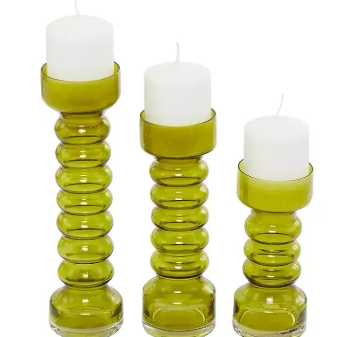 Clearance Kirklands Home Glass Bubble Pillar Candle Holders, Set of 3 Green