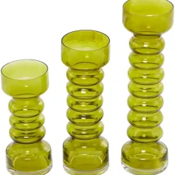 Clearance Kirklands Home Glass Bubble Pillar Candle Holders, Set of 3 Green