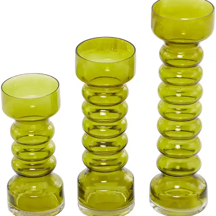 Clearance Kirklands Home Glass Bubble Pillar Candle Holders, Set of 3 Green