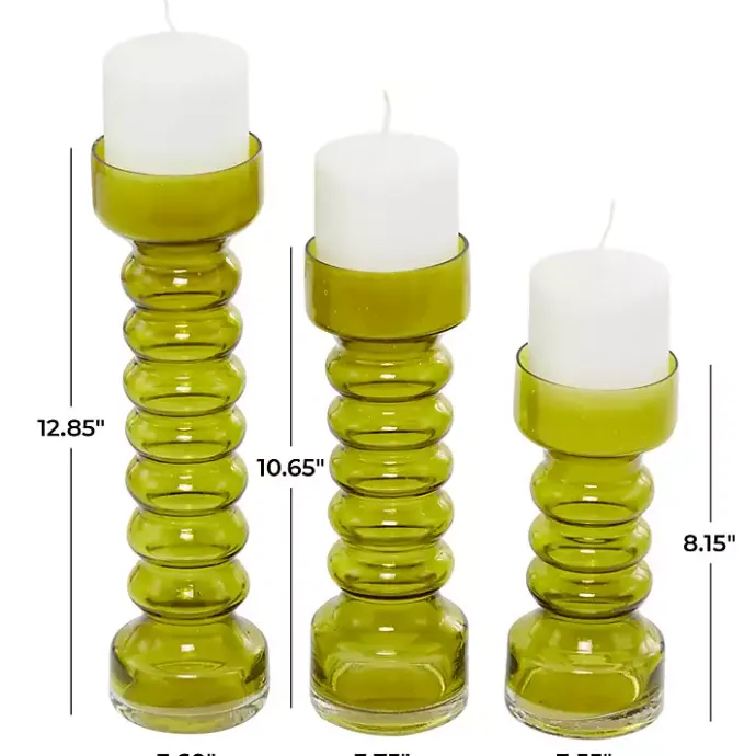 Clearance Kirklands Home Glass Bubble Pillar Candle Holders, Set of 3 Green
