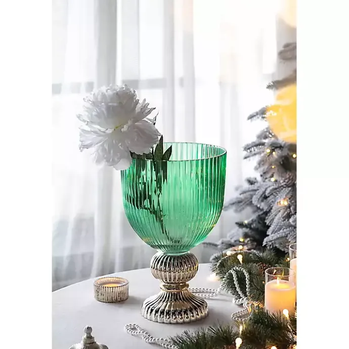 Best Kirklands Home Glass Vase with Gold Pedestal Base, 16 in. Green