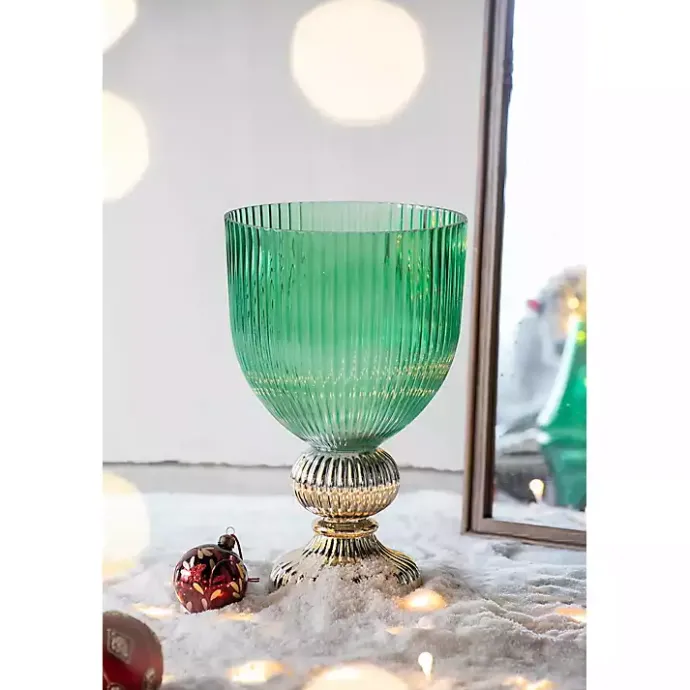 Best Kirklands Home Glass Vase with Gold Pedestal Base, 16 in. Green