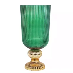 Kirklands Home Glass Vase with Gold Pedestal Base, 20 in. Green