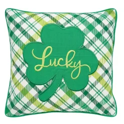 Hot Kirklands Home Green Lucky Clover Plaid Pillow