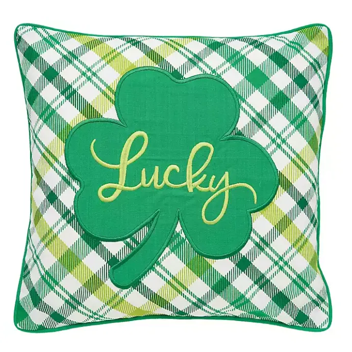 Hot Kirklands Home Green Lucky Clover Plaid Pillow
