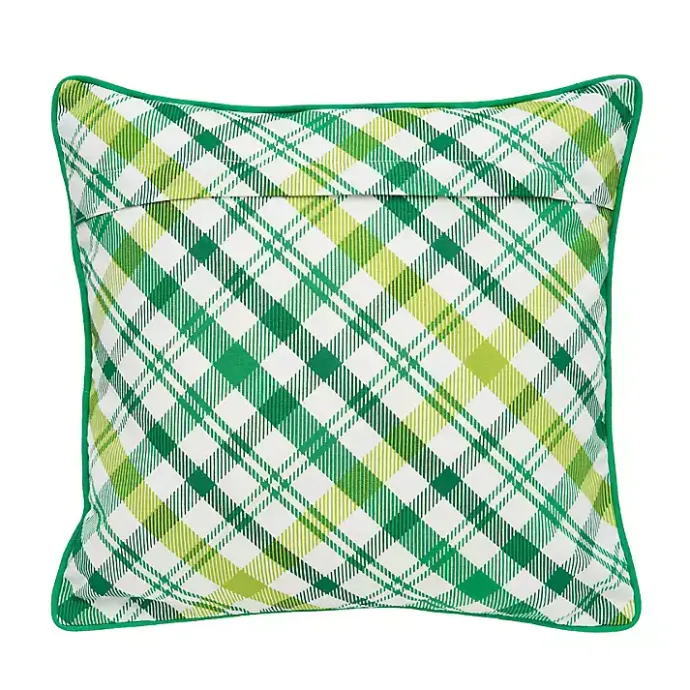 Hot Kirklands Home Green Lucky Clover Plaid Pillow