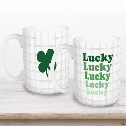 Kirklands Home Green Lucky Plaid Mugs, Set of 2