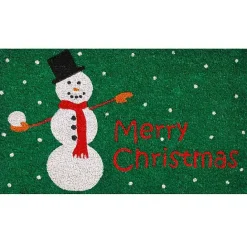 New Kirklands Home Green Merry Christmas Snowman Doormat