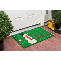 New Kirklands Home Green Merry Christmas Snowman Doormat