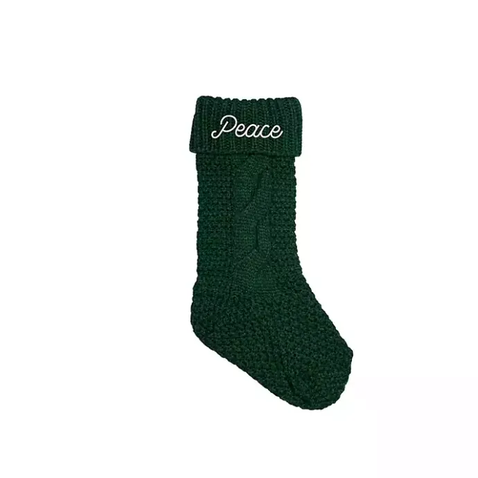 New Kirklands Home Peace Cable Knit Stocking Green