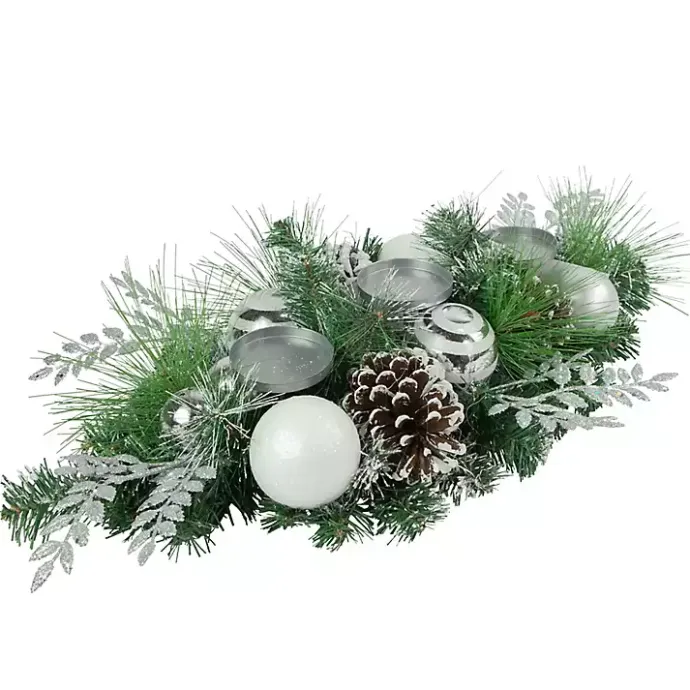 Clearance Kirklands Home Pine and Ornament Candle Centerpiece Green