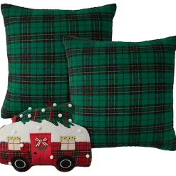 Outlet Kirklands Home Green Plaid and Camper Pillows, Set of 3
