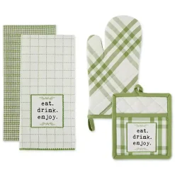Hot Kirklands Home Green Plaid Eat Drink Enjoy 4-pc. Dish Towel Set