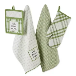 Hot Kirklands Home Green Plaid Eat Drink Enjoy 4-pc. Dish Towel Set