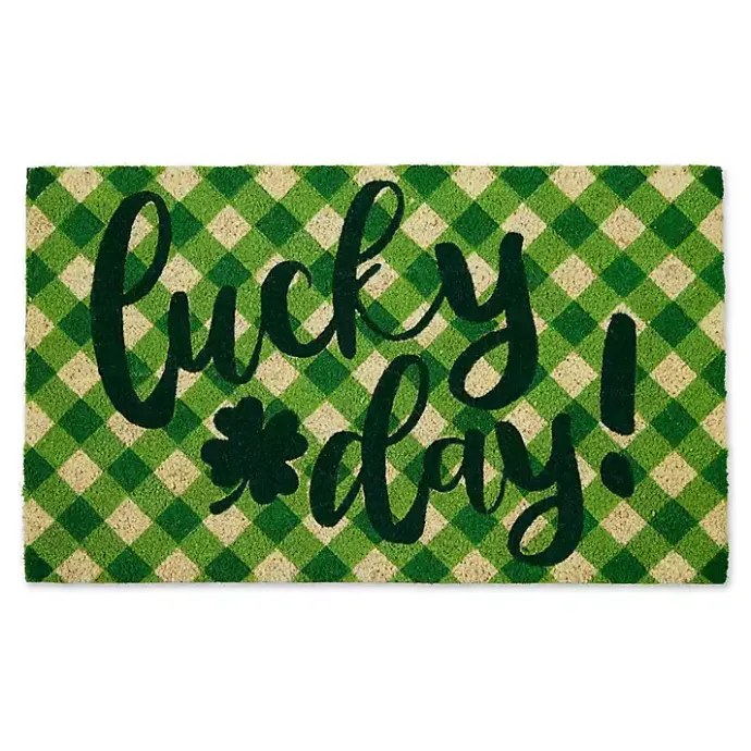 Online Kirklands Home Green Plaid Lucky Day Doormat