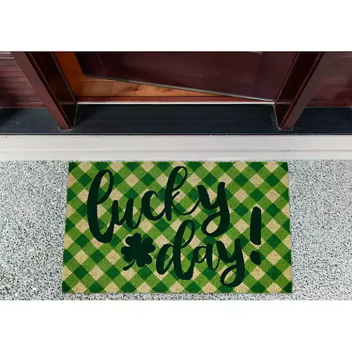 Online Kirklands Home Green Plaid Lucky Day Doormat