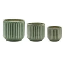 Clearance Kirklands Home Ribbed Terracotta Planters, Set of 3 Green