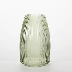 Sale Kirklands Home Round Ribbed Glass Vase Green