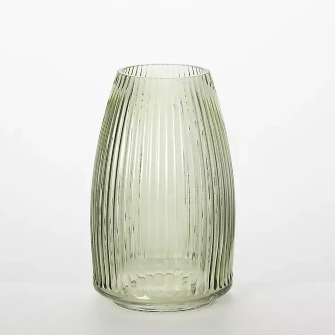 Sale Kirklands Home Round Ribbed Glass Vase Green