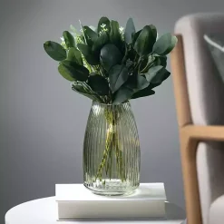 Sale Kirklands Home Round Ribbed Glass Vase Green