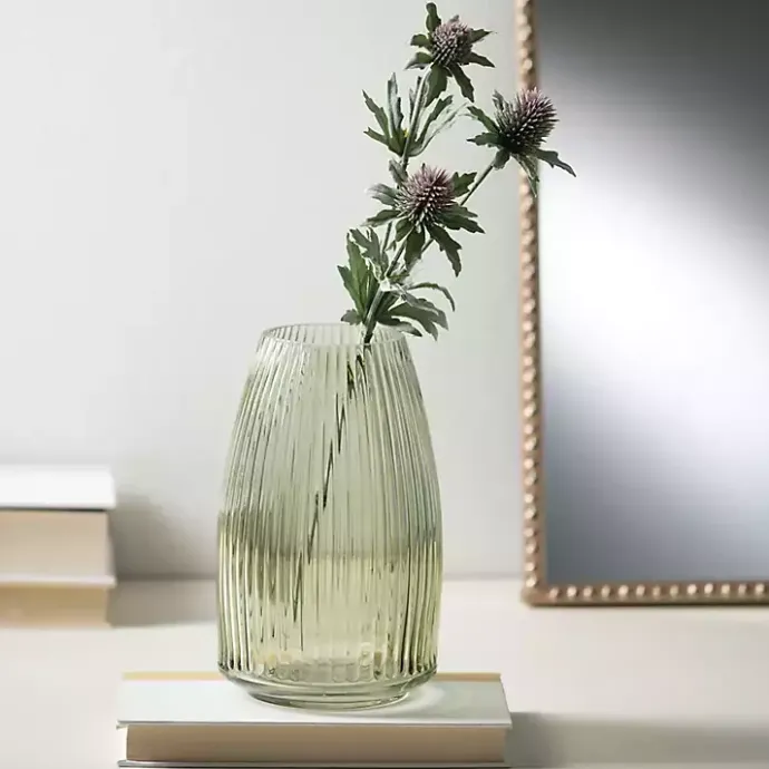 Sale Kirklands Home Round Ribbed Glass Vase Green