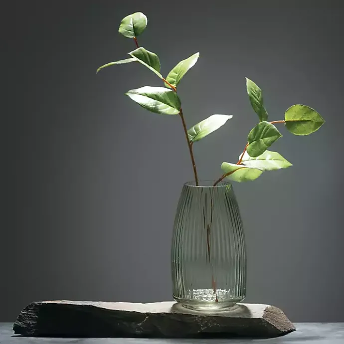 Sale Kirklands Home Round Ribbed Glass Vase Green