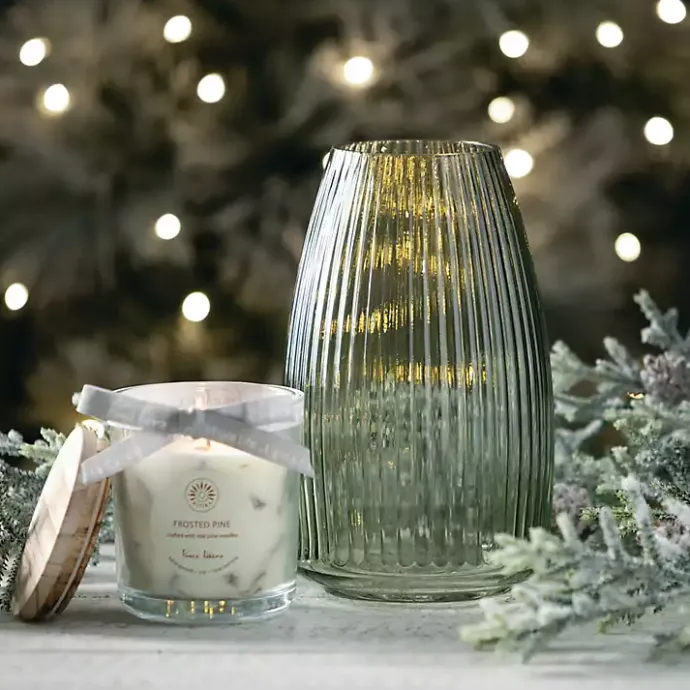 Sale Kirklands Home Round Ribbed Glass Vase Green