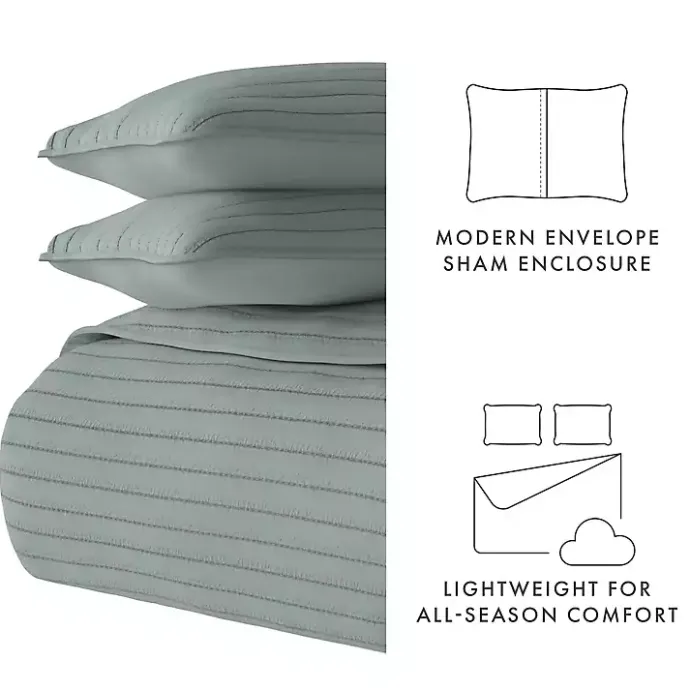 Outlet Kirklands Home Stitched Stripes 3-pc. King Quilt Set Green