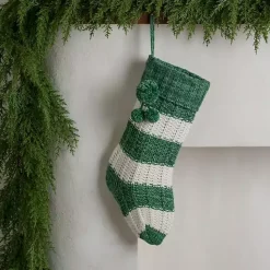 Online Kirklands Home Striped Knit Christmas Stocking Green