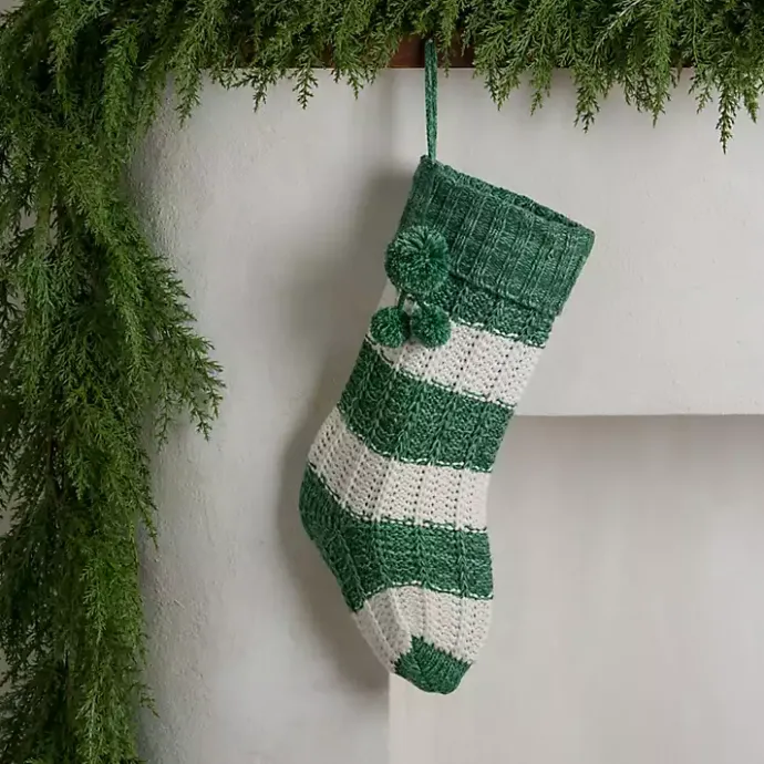 Online Kirklands Home Striped Knit Christmas Stocking Green