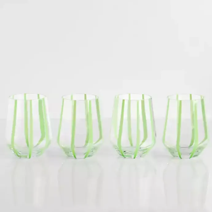 Best Kirklands Home Green Striped Stemless Wine Glasses, Set of 4