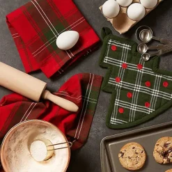 Sale Kirklands Home Green Tree Plaid 3-pc. Dishtowel & Potholder Set