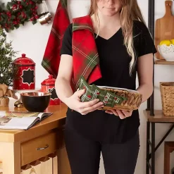 Sale Kirklands Home Green Tree Plaid 3-pc. Dishtowel & Potholder Set