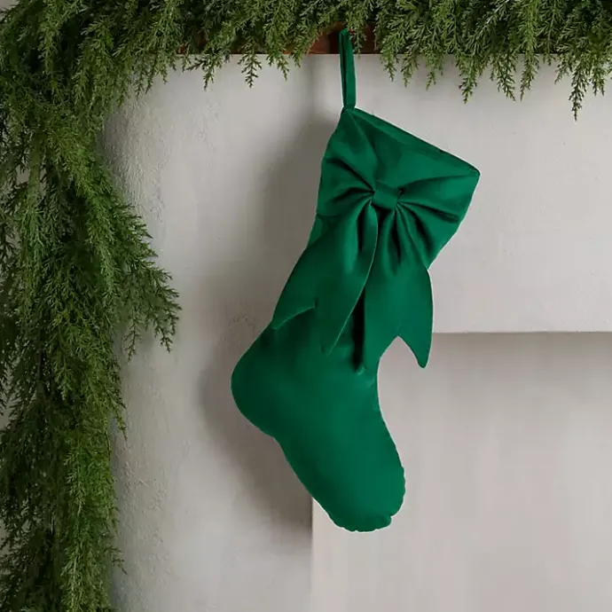 Discount Kirklands Home Velvet Bow Christmas Stocking Green