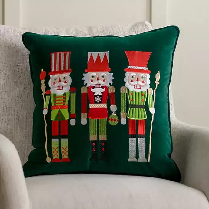 Hot Kirklands Home Green Velvet Nutcracker Trio Pillow