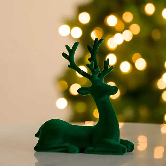 Sale Kirklands Home Velvet Sitting Deer Figurine Green