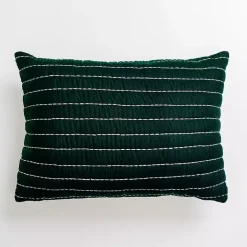 Sale Kirklands Home Velvet Stitched Lumbar Pillow Green