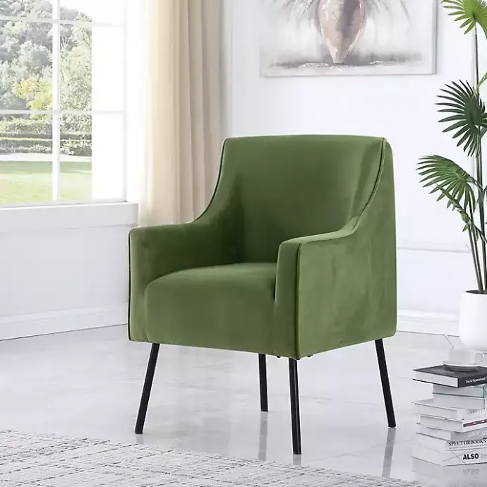 Discount Kirklands Home Velvet Upholstered Black Legs Accent Chair Green