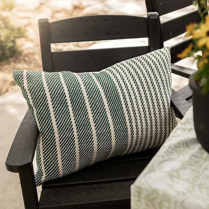 Sale Kirklands Home Green Woven Stripe Indoor/Outdoor Pillow