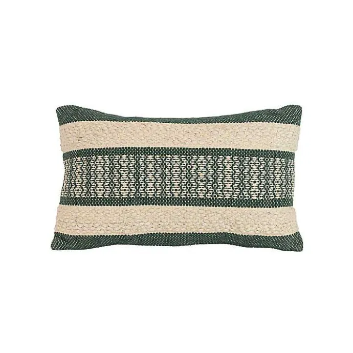 Hot Kirklands Home Green Woven Stripe Lumbar Pillow